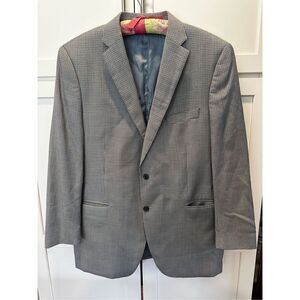 Peter Millar Blue Brown Houndstooth 100% Wool Sport Blazer Coat Men’s Sz 44T